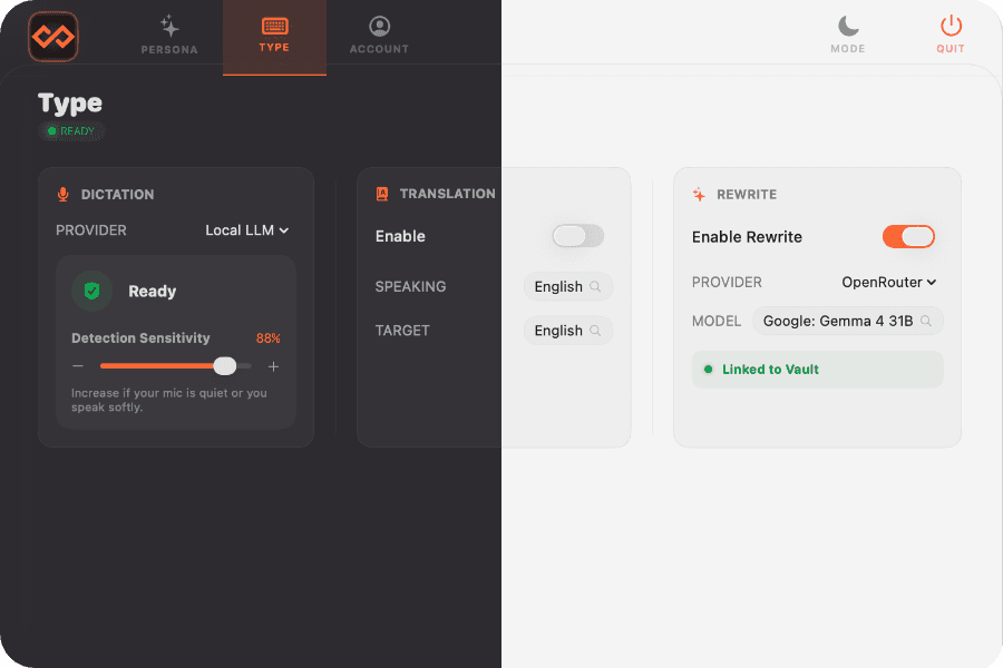 Velo voice typing interface